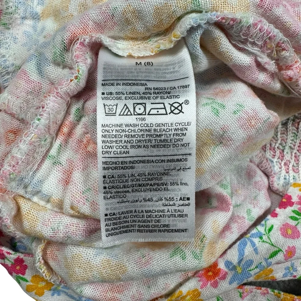 Old Navy Linen Sleeveless Colorful Floral Waist Tie Romper Size M (8)